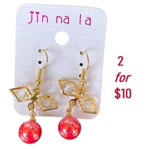 Dangling Pearly Pink Beads Goldtone Bow w/Rhinestones by Jin na la Nickel Free